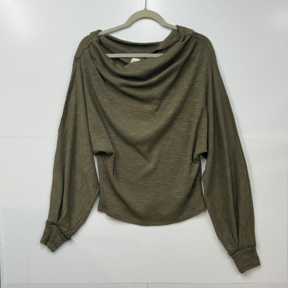 We The Free Free People Olive Green Cowl Neck Dolman Sleeve Top XS